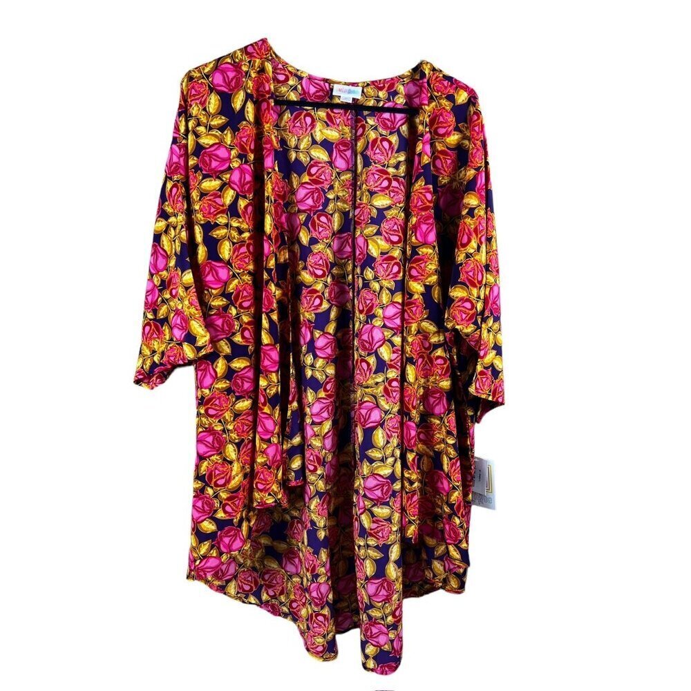 LulaRoe Women's Golden Pink Rose Cardigan